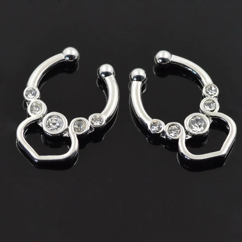 Fake Cheater Septum Nose Rings Peach-shaped Loop with 5 CZ Clip On clicker Clicker Piercings | Украшения и аксессуары