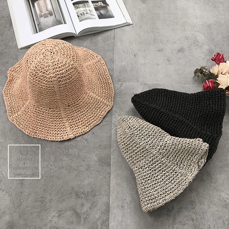 CHING YUN Summer Women hat korea style sun Lafite straw brim beach Fisherman's foldable Seaside travel leisure | Аксессуары для