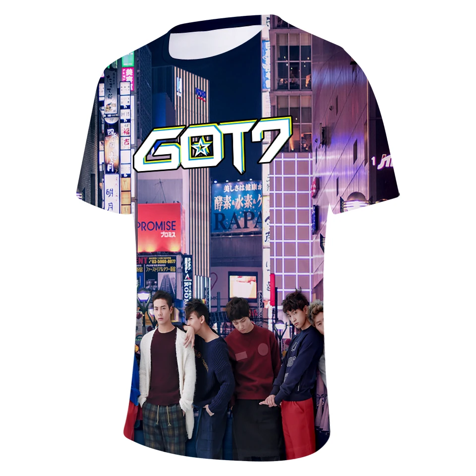 Стильная летняя футболка с коротким рукавом и 3D принтом GOT7 модная Повседневная