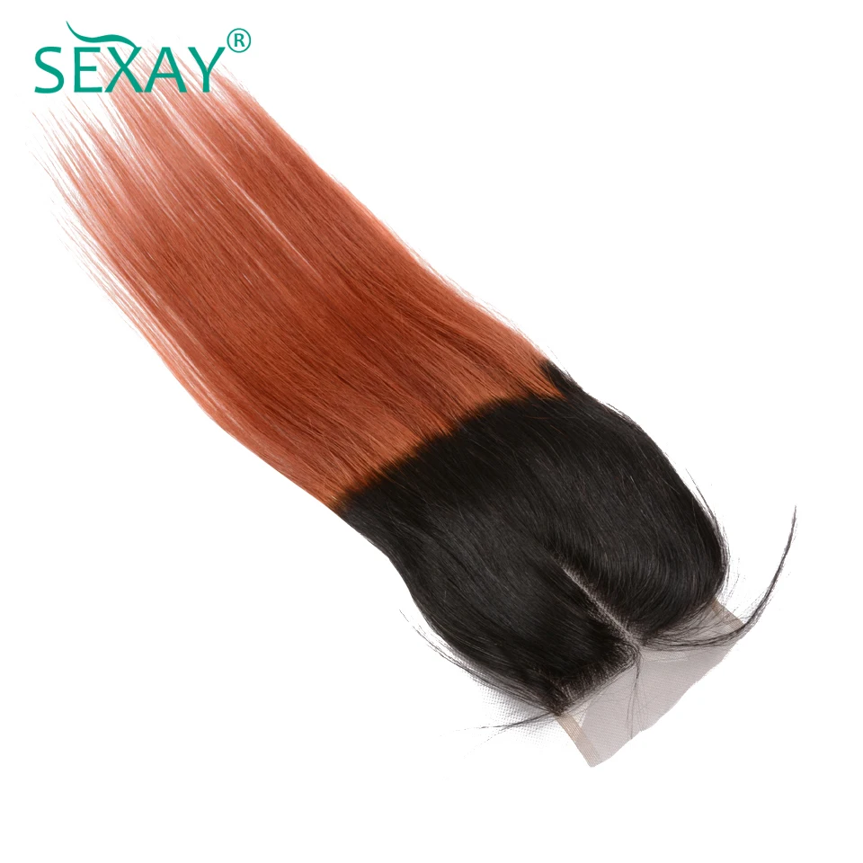 Sexay Ombre Color Hair Brazilian Straight Hair Lace Closure With Baby Hair 2 Tone 1B/350 Orange Color Hair Non Remy Lace Closure