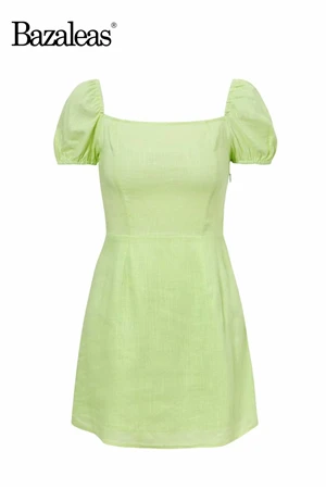 N176 green Bazaleas Австралия пышные рукава Мини платья Зеленый Vestidos сексуальное женское платье модное летнее платье тонкие вечерние платья Прямая - Цвет: N176 green