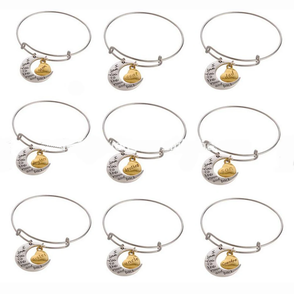 Wholesale Family Bracelet I Love You To The Moon And Back Daughter mom aunt dad brother son sister uncle grandpa Charm Bangle | Украшения и