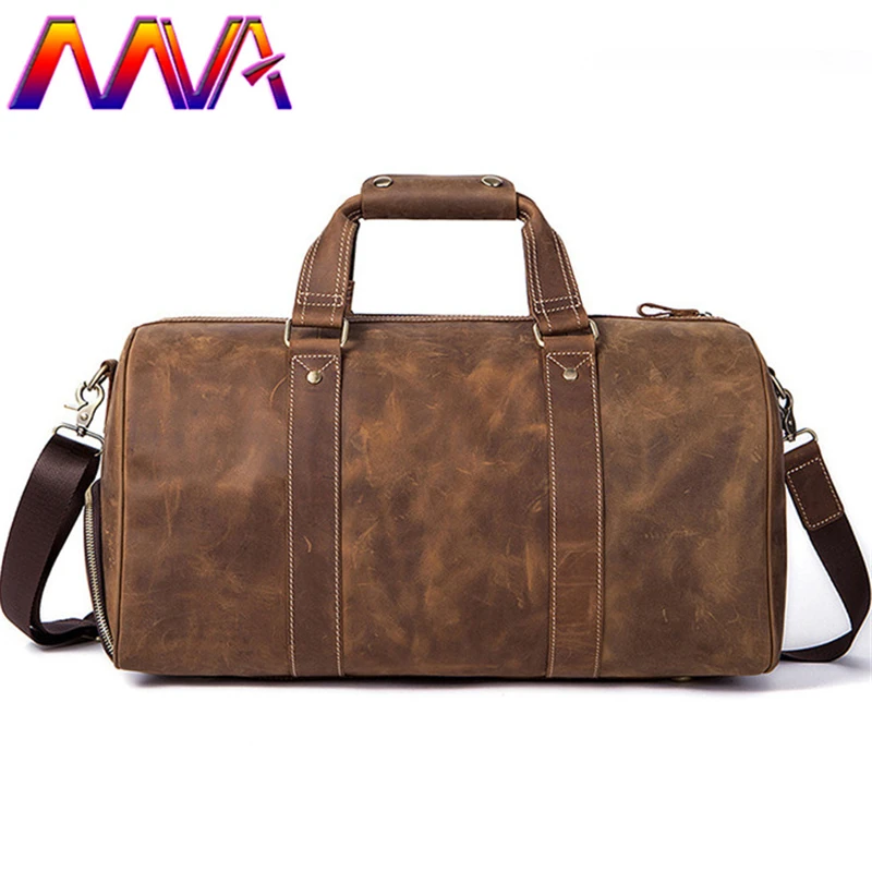MVA винтажная мужская дорожная сумка кожаная качественная натуральная кожа для