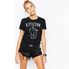 Футболка размера плюс, топы Футболка Tumblr смешной Единорог Футболка с принтом Кот в винтажном стиле; Забавные Kitticorn животных модная женская футболка XS-3XL