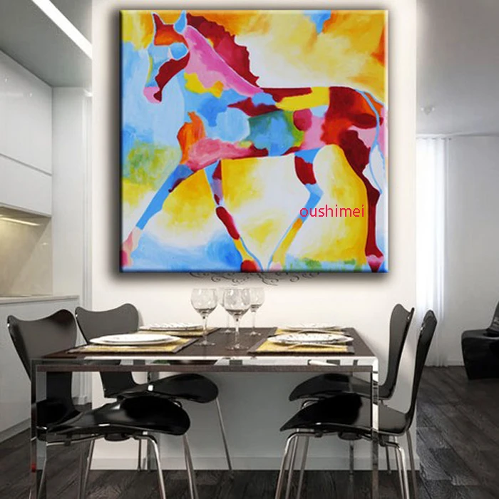 

Handmade Oil Painting Colourful Horse Paintings Abstract Animal Canvas Painting For Living Room Decor Wall Pictures