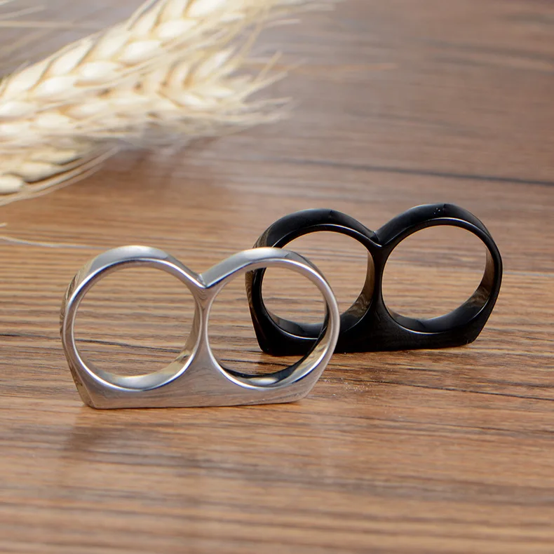 Men's Double Fingers Rings Hip-hop Smooth Titanium Steel Ring | Украшения и аксессуары