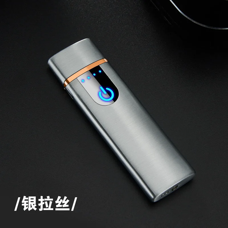 Тонкая сенсорная электрическая зажигалка для сигарет usb зарядка Ligthers нагревательный провод ветрозащитная перезаряжаемая Зажигалка вольфрамовые гаджеты для мужчин - Цвет: Silver lattic