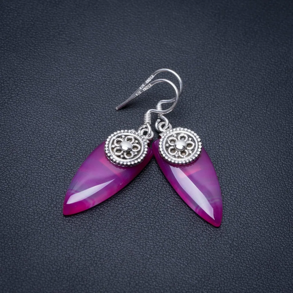 

Natural Botswana Agate Punk Style 925 Sterling Silver Earrings 1 1/2" S1272