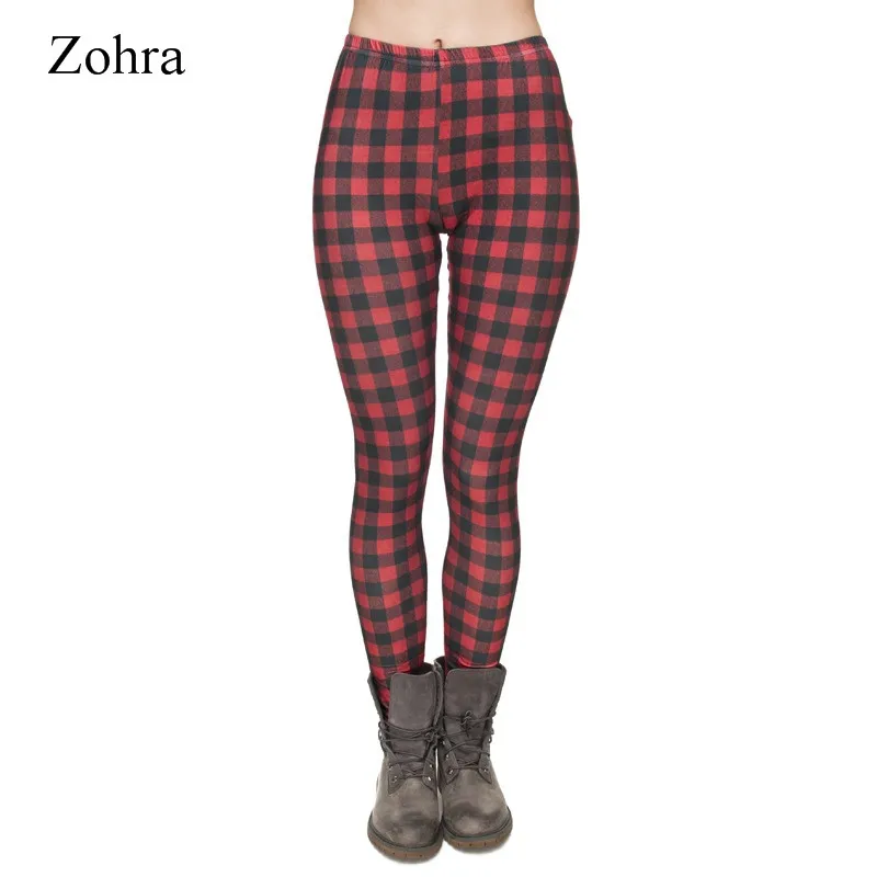 2017 Zohra Red Plaid Pattern Style Comfortable Black Trouser Women Leggings High Quality 100% Brand New Stretchy Pants |