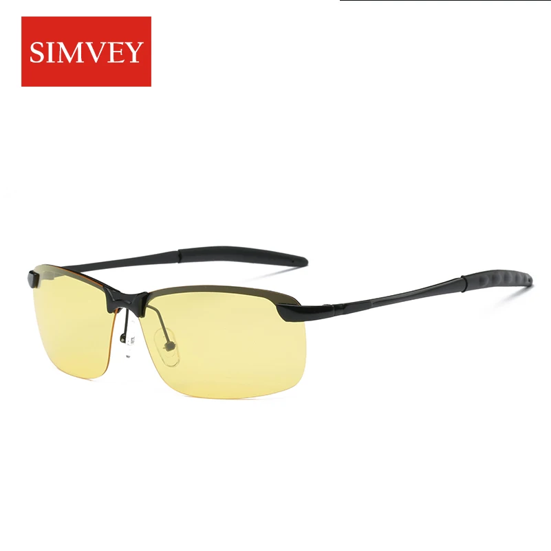 

Мужские поляризационные очки Simvey, HD очки ночного видения без оправы из алюминиевого сплава, антибликовые очки для вождения