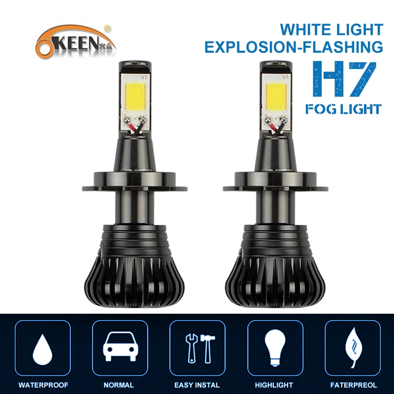 OKEEN 6500k белый Авто H7 светодиодный противотуманный светильник лампа стробоскопа H3