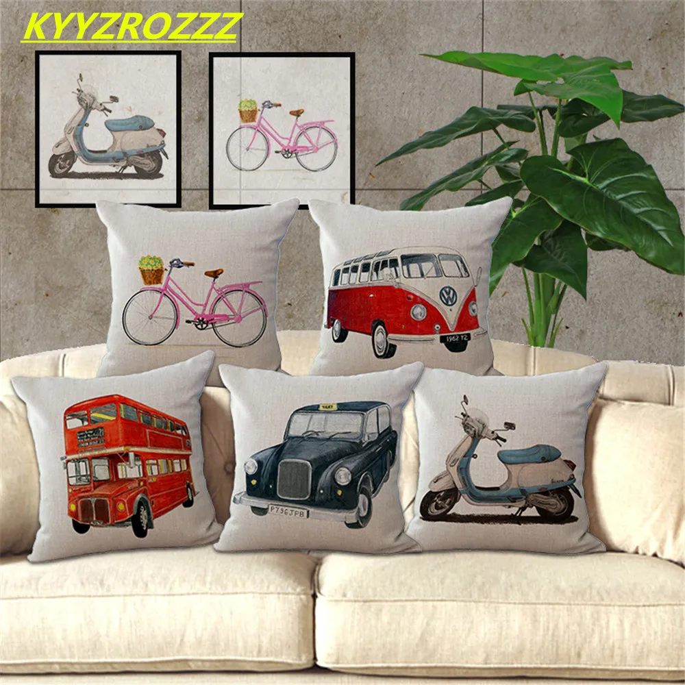 

KYYZROZZZ New Arrive Retro Bus Cushion Cover Decorative Sofa Throw Pillow Car Chair Home Decor Pillow Case almofadas