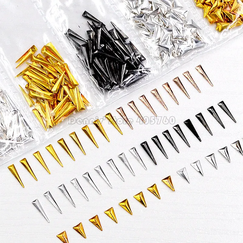 1 Pack 3D Mix 4 Colors Short Sharp Triangle Metal Stud Nail Art Rhinestones Gem Decorations DIY Salon Tip 16#