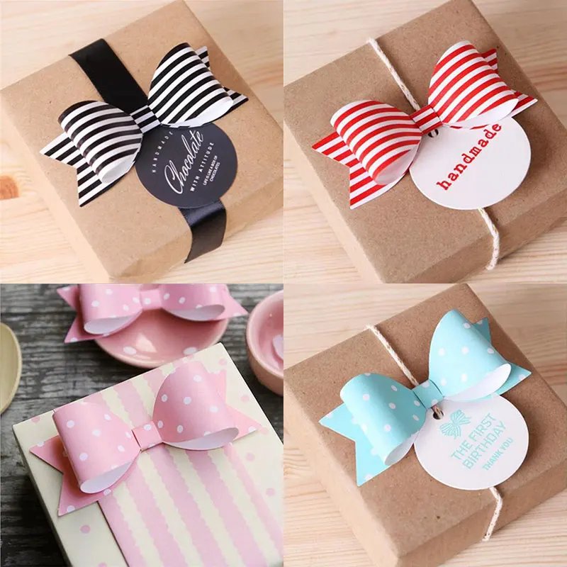 30 шт./лот подарочная упаковка сделай сам в полоску и горошек бант для торта