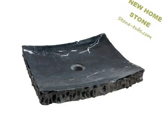 black marble bathroom sink rectangular shape one piece cut out counter wash basin simple design luxury | Обустройство дома