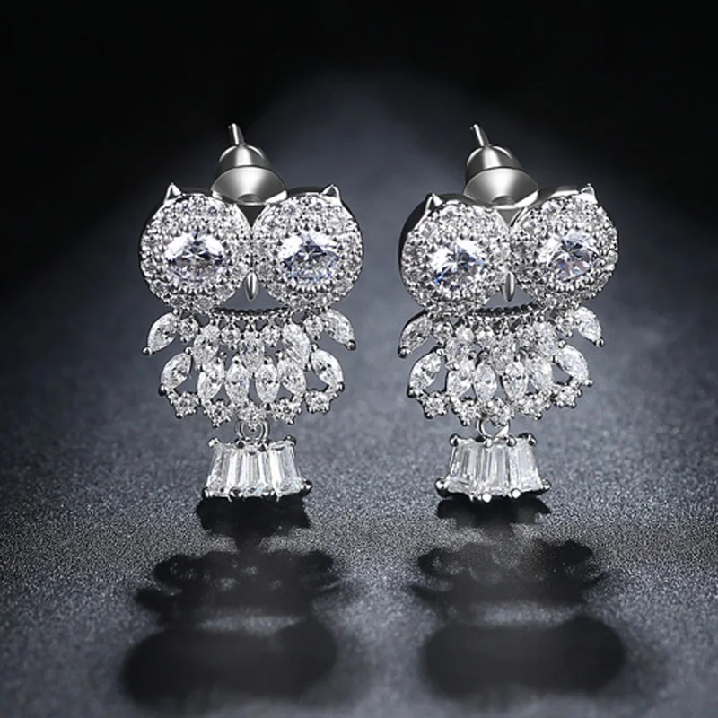 Белое золото Цвет AAA кубического циркония милая сова серьгу классические