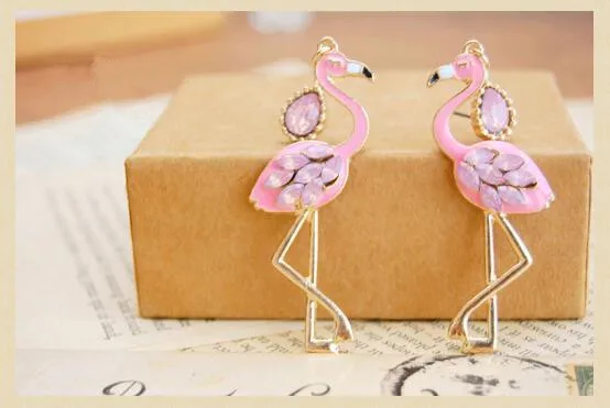 Enamel Oil Flamingo Dangle Earrings for Women Fashion Lady Jewelry Cute Animal Crystal 4 Colors Christmas Gift | Украшения и
