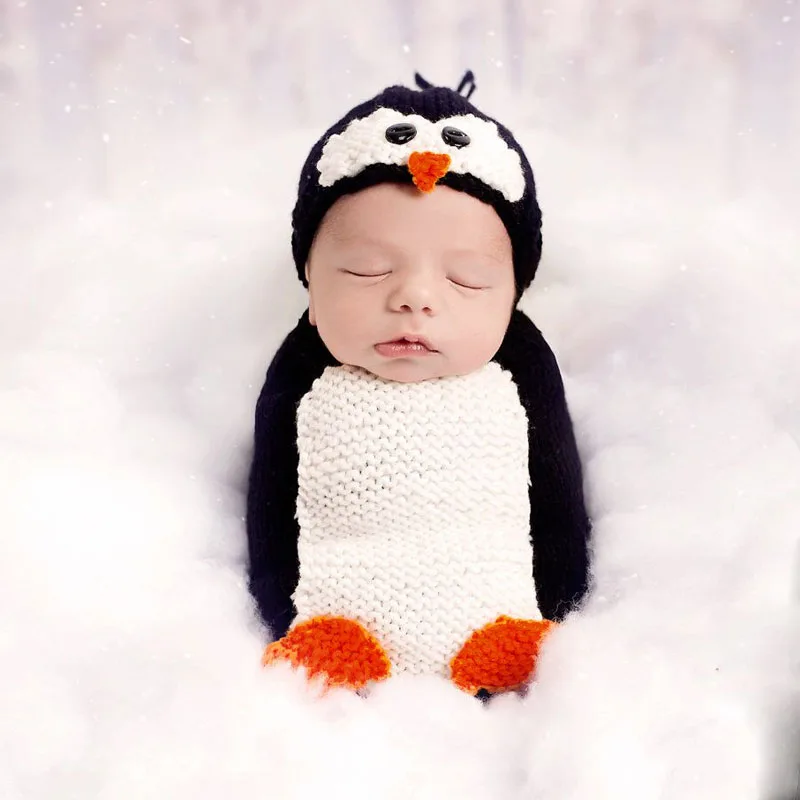 Handmade Newborn Penguin Costume Baby Girl Hat Crochet Photography Props Knit Fotografia Y | Детская одежда и обувь