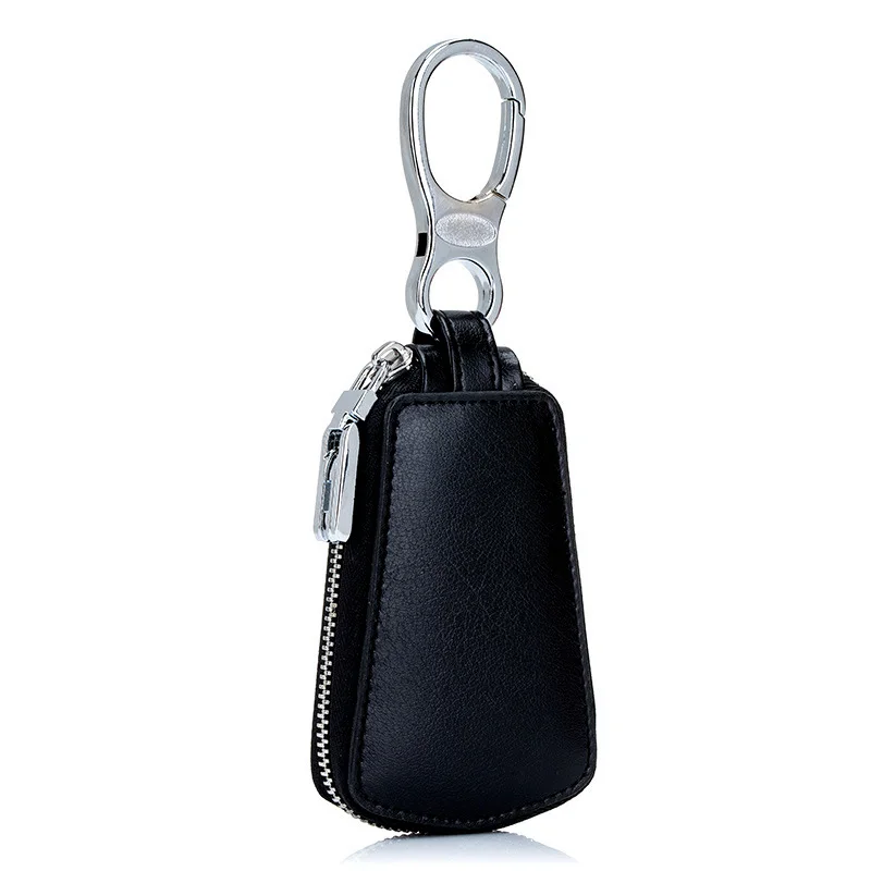 black WINLIGTURE Genuine Leather Car Key Holder Bag Wallet Men Keychain Key Ring Case Women Keychain Pouch 588 - Color: black