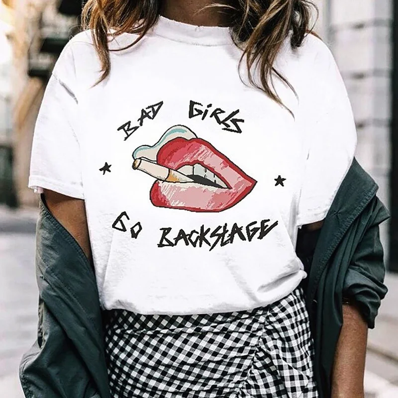 Bad Girls Go Backstage женская футболка белые хлопковые топы модная с принтом Ins граффити