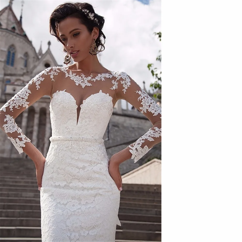 Wejanedress Длинные Труба Свадебное платье брак свадебное 2017 Vestido De Noiva бисера appliuqed