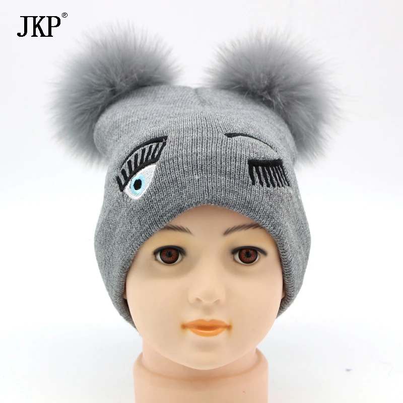 Зимняя шапка из лисьего меха для маленьких мальчиков и девочек детская вязаная