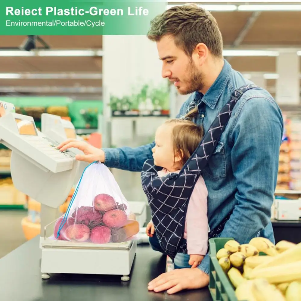 Многоразовые производящие сумки моющиеся Экологичные сетчатые прозрачные для