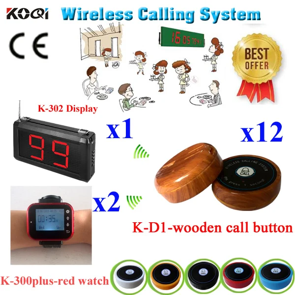 

Wireless Restaurant Calling System Waiter Wrist Watch Pager Of Table Buzzer For Service(1 display+ 2 watch +12 call button)
