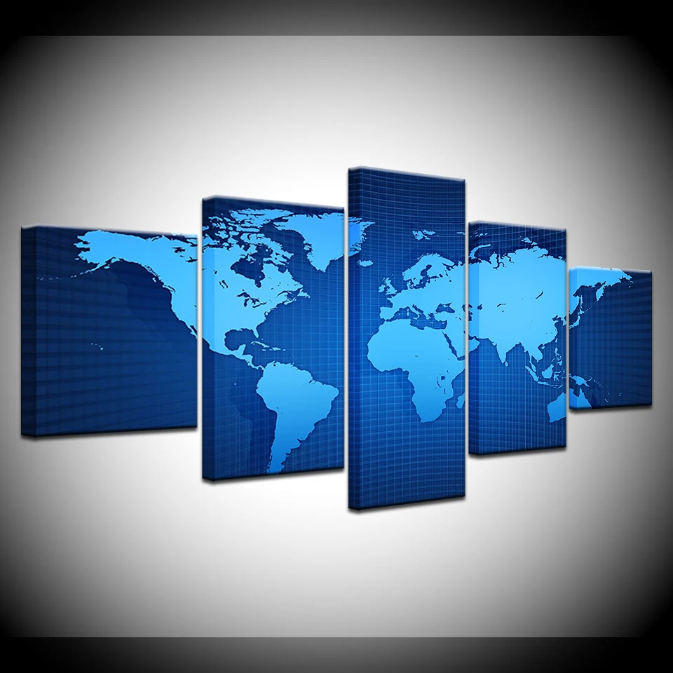

Paintings HD Abstract Canvas For Living Room Wall Art Poster 5 Pieces Blue World Map Decoration Pictures Modular Frame Artwork