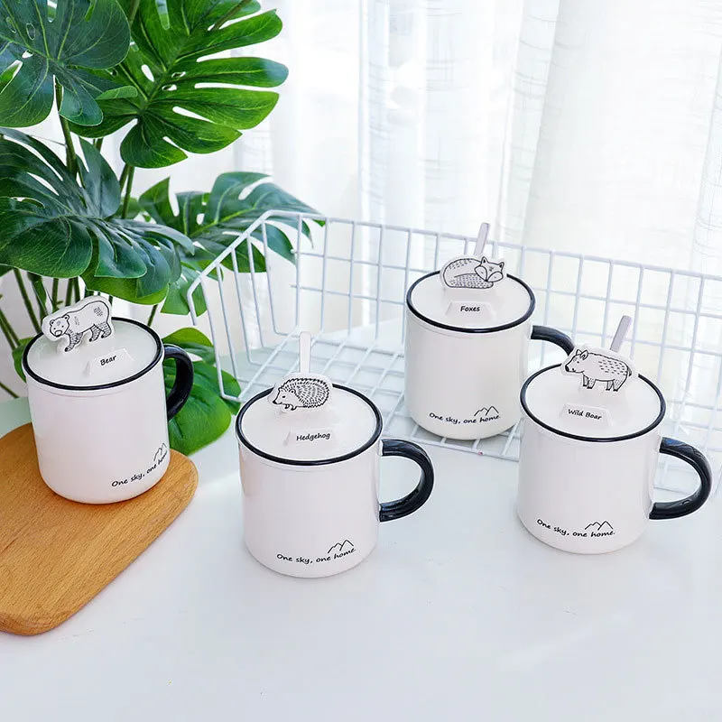 Forest Animal Ceramic Mug Creative Mobile Phone Bracket Cup With Cover Spoon New Student Water Office Gifts | Дом и сад