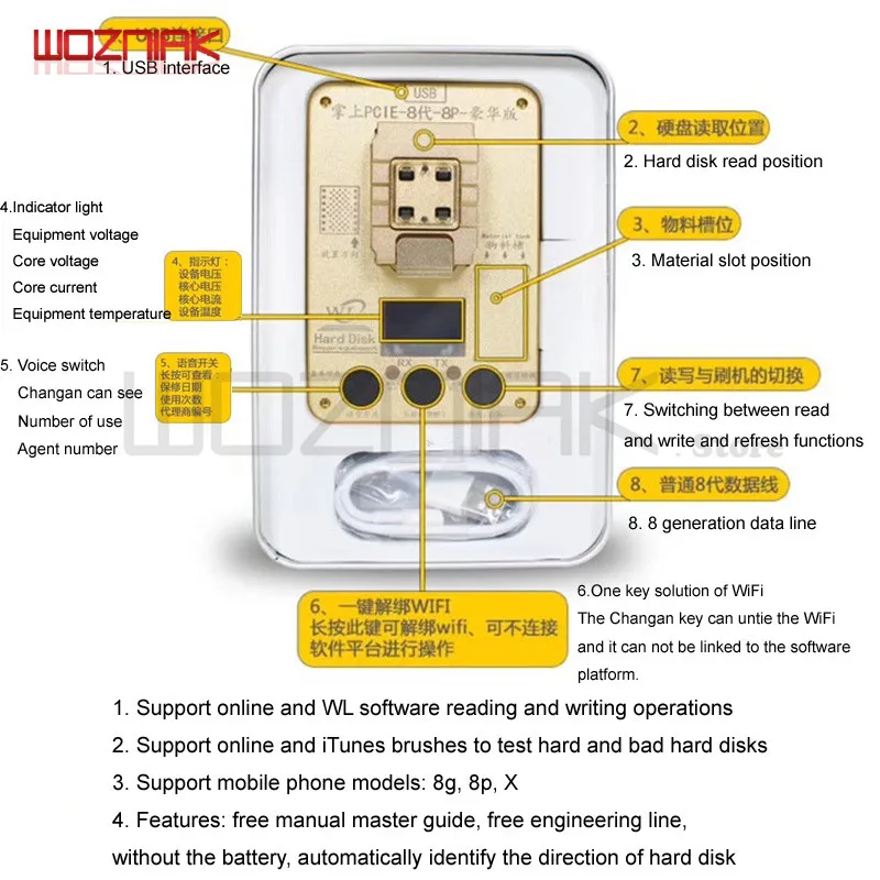 WL PCIE 64 разрядный программист для Iphone 5 6 6s 6sp 7g 7p 8 8P X 11 NAND жесткий диск чтение записи