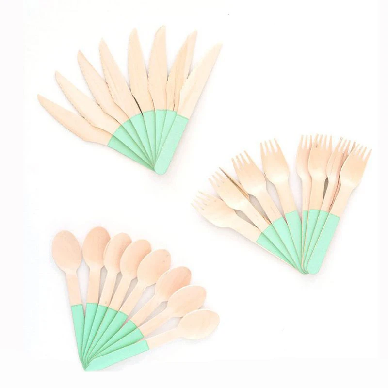 24 шт./компл. Продажа Одноразовые деревянные столовые приборы вилки ножи и ложки