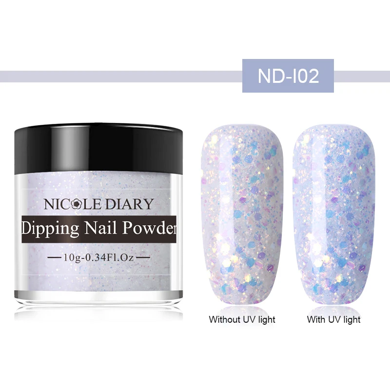 ND-I02 NICOLE DIARY 10 г блеск погружающийся порошок для ногтей пигмент пыль светильник чувствительные хлопья Блестки Дизайн ногтей украшения Советы - Цвет: ND-I02