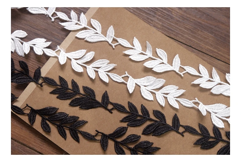 2 ярда полиэстер черная слоновая кость маленькие листья кружевные аксессуары 5 см