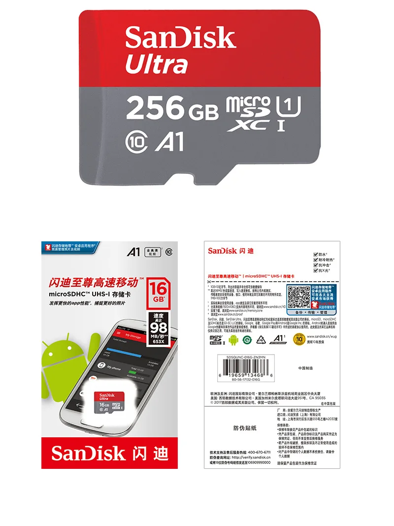 Оригинальная карта памяти SanDisk Ultra 256 гб SDXC Micro SD карта макс скорость чтения 98 м/с TF карта класс 10 A1 UHS-I Microsd