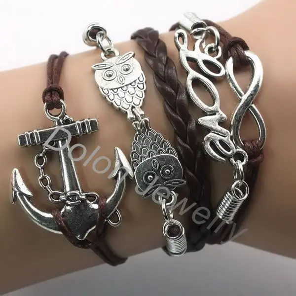 Модный кожаный браслет из веревки с подвеской тибетского серебра