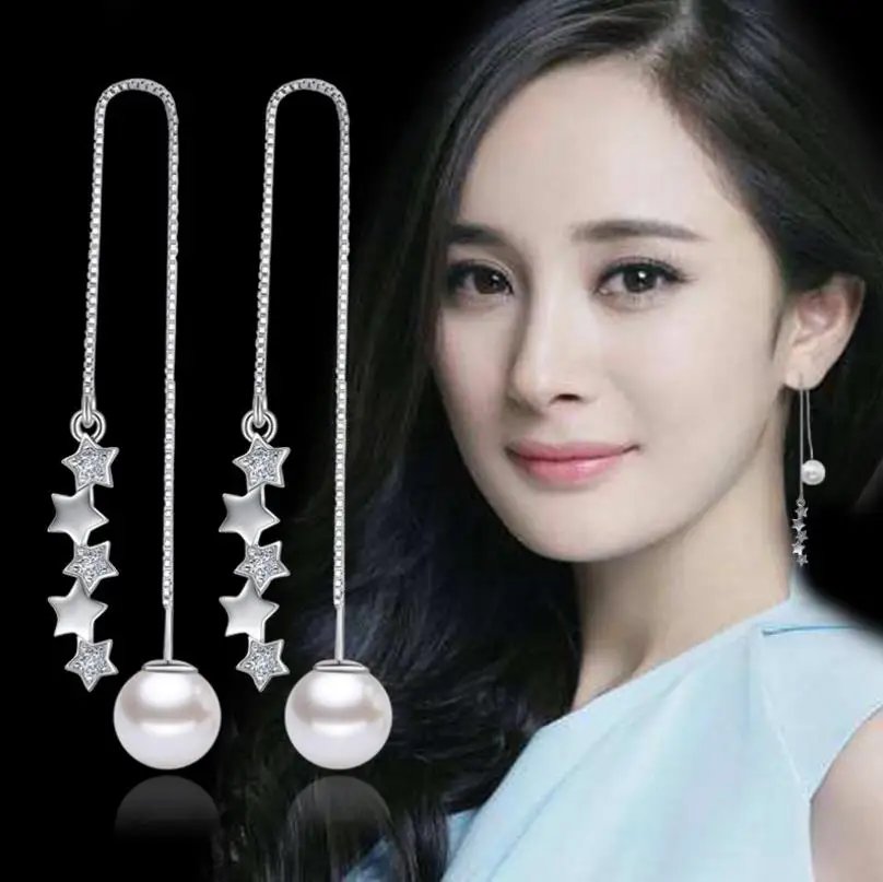 Серьги гвоздики из серебра 925 пробы в форме звезды с жемчугом|fashion stud earrings|stud