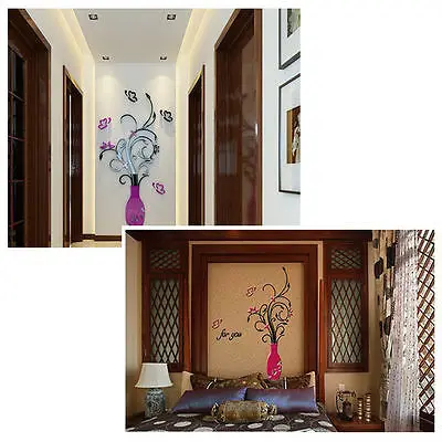 3D Vase Flower Tree Plastic Wall Sticker Home Room TV Decor Vinyl Decal Mural | Дом и сад