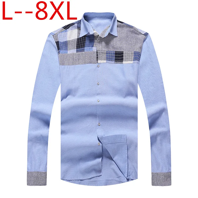 Плюс 10XL 8XL 6XL 5XL Для мужчин хлопковые рубашки Повседневная рубашка с длинным рукавом Топы Цветочный принт вышивка Новое Брендовое платье Для мужчин блузки рубашки
