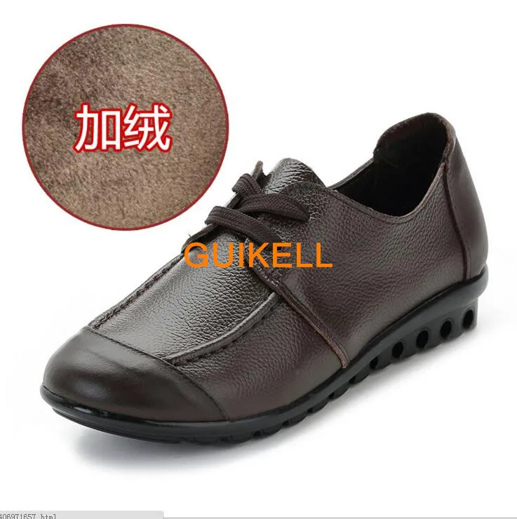 Add wool brown Guikell Осень Зима Обувь Для женщин Цветочный мягкие туфли на плоской подошве обувь с мягкой подошвой повседневные сандалии народная Стиль Для женщин Пояса из натуральной кожи Обувь - Цвет: Add wool brown