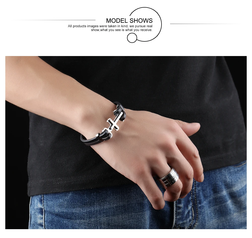 European and American punk wind cross leather bracelet fashion men's 3-PH1098 | Украшения и аксессуары