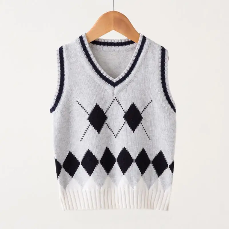 gray Kids Pullover Школьная жилетка для маленьких мальчиков-подростков жилет для мальчиков Детский Пуловер трикотажная куртка детская одежда свитера без рукавов JW3691 - Цвет: gray Kids Pullover