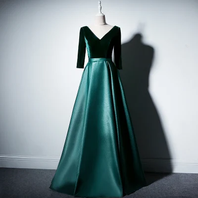 Vestido De Festa вечернее платье одежда с длинным рукавом V Средства ухода за кожей Шеи Атлас официальная Вечеринка платья бордовый Выпускные платья - Цвет: green
