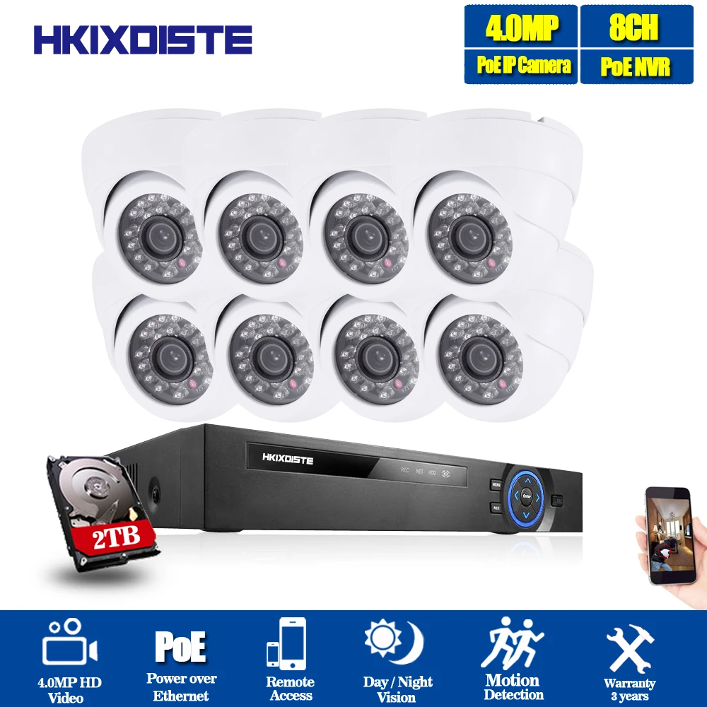 HKIXDISTE 8CH 5MP 4MP NVR POE CCTV камера система 4.0MP Крытый Открытый Купол IP P2P видеонаблюдения