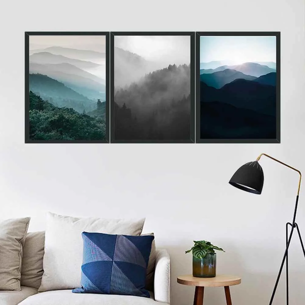 

HAOCHU Painting Rain Fog Forest Print Impression Poster Simple Nordic Wall Pictures Canvas For Living Room Home Decor