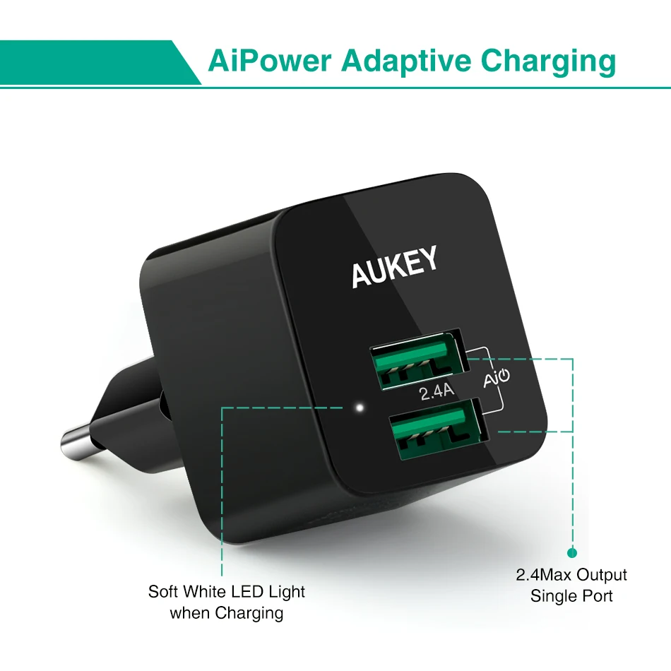 AUKEY USB зарядное устройство Ultra Mini 2.4A Dual Wall Быстрая зарядка для мобильного телефона
