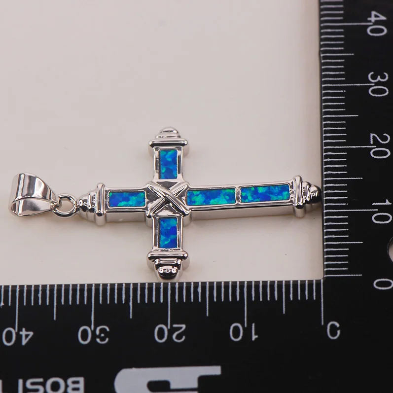 Подвеска из серебра 925 пробы с голубым огненным опалом P141|pendant jesus|pendant leafpendant stand |