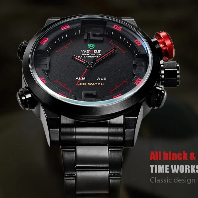 2016 Новинка Марка WEIDE Для мужчин Спортивные часы кварцевые цифровой светодиодный