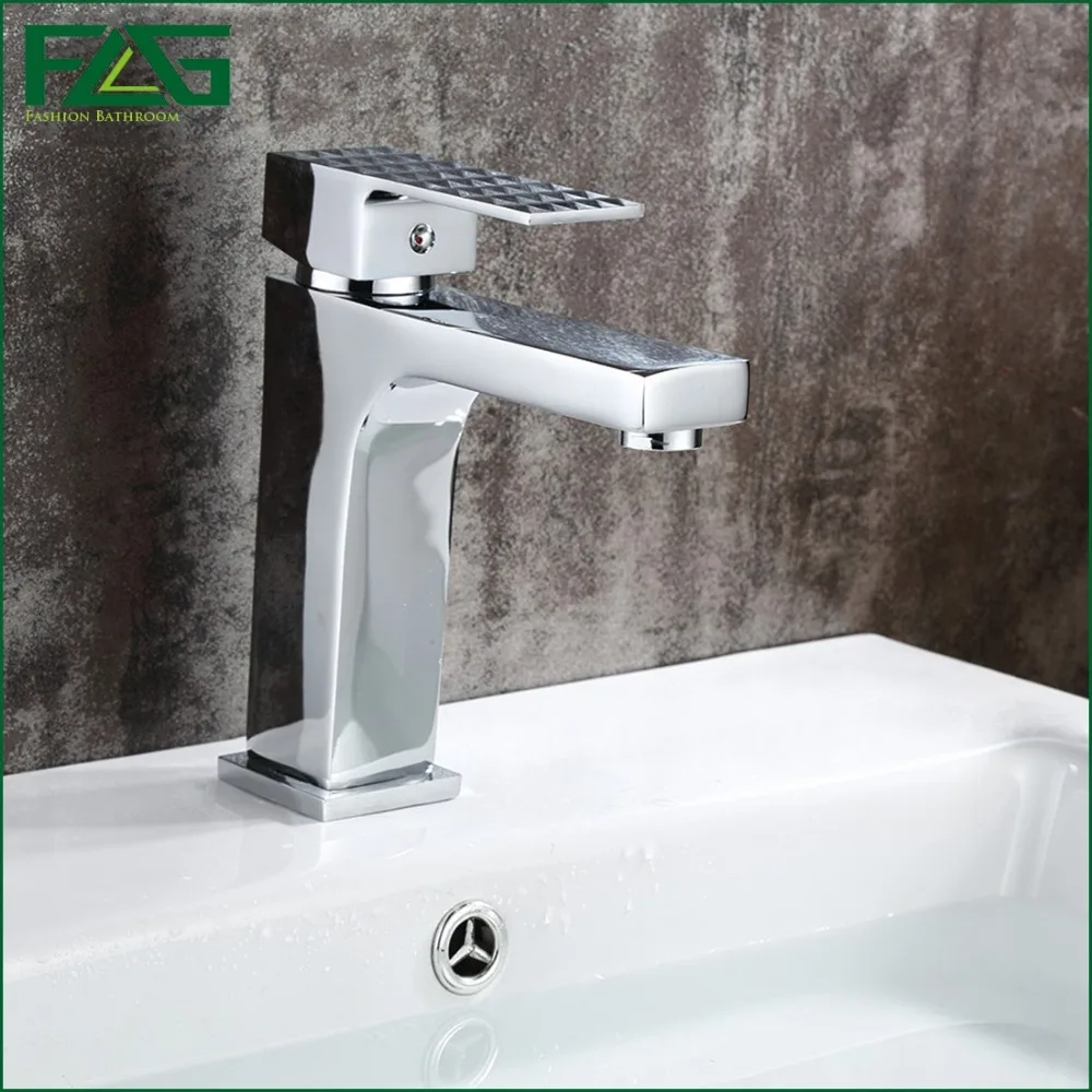 FLG Chrome Brass Basin faucets Deck Mounted Cold and Hot Water Square Bathroom Faucet Bath Sink Spool Tap 851-11C | Обустройство дома