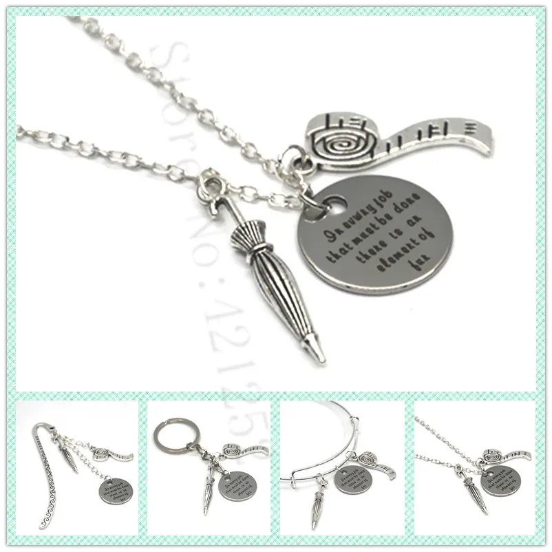 

12pcs/lot In every job that must be done there is an element of fun necklace bracelet keyring bookmark umbrella charm necklace
